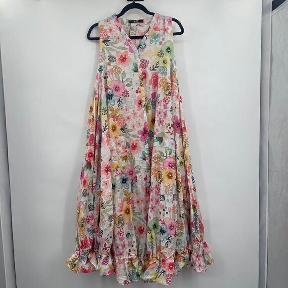 Khaadi Women's Multi-Color Floral Print Sleeveless Ruffles Hem Dress Size 10 - Picture 1 of 9